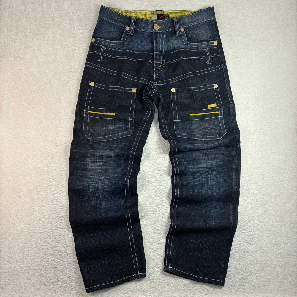 Vintage CLH Baggy Carpenter Jeans Men 36x32 Black Faded Double Pocket Cyber Belt